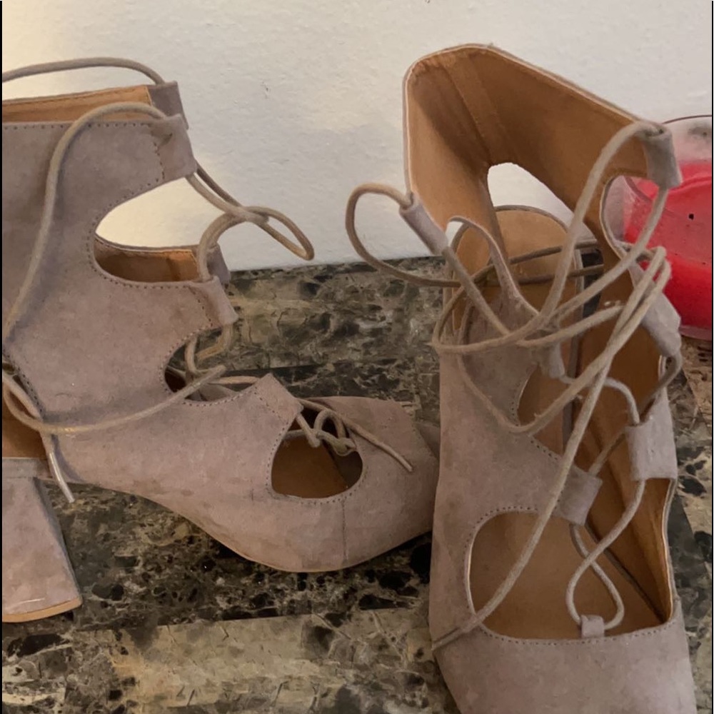 Taupe cut out/lace up heels
